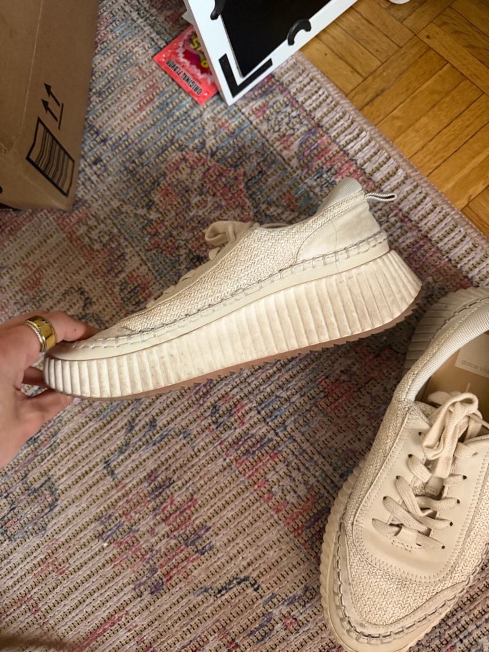 Dolce Vita Neutral Knit Lace-Up Platform Sneakers - Picture 3 of 5